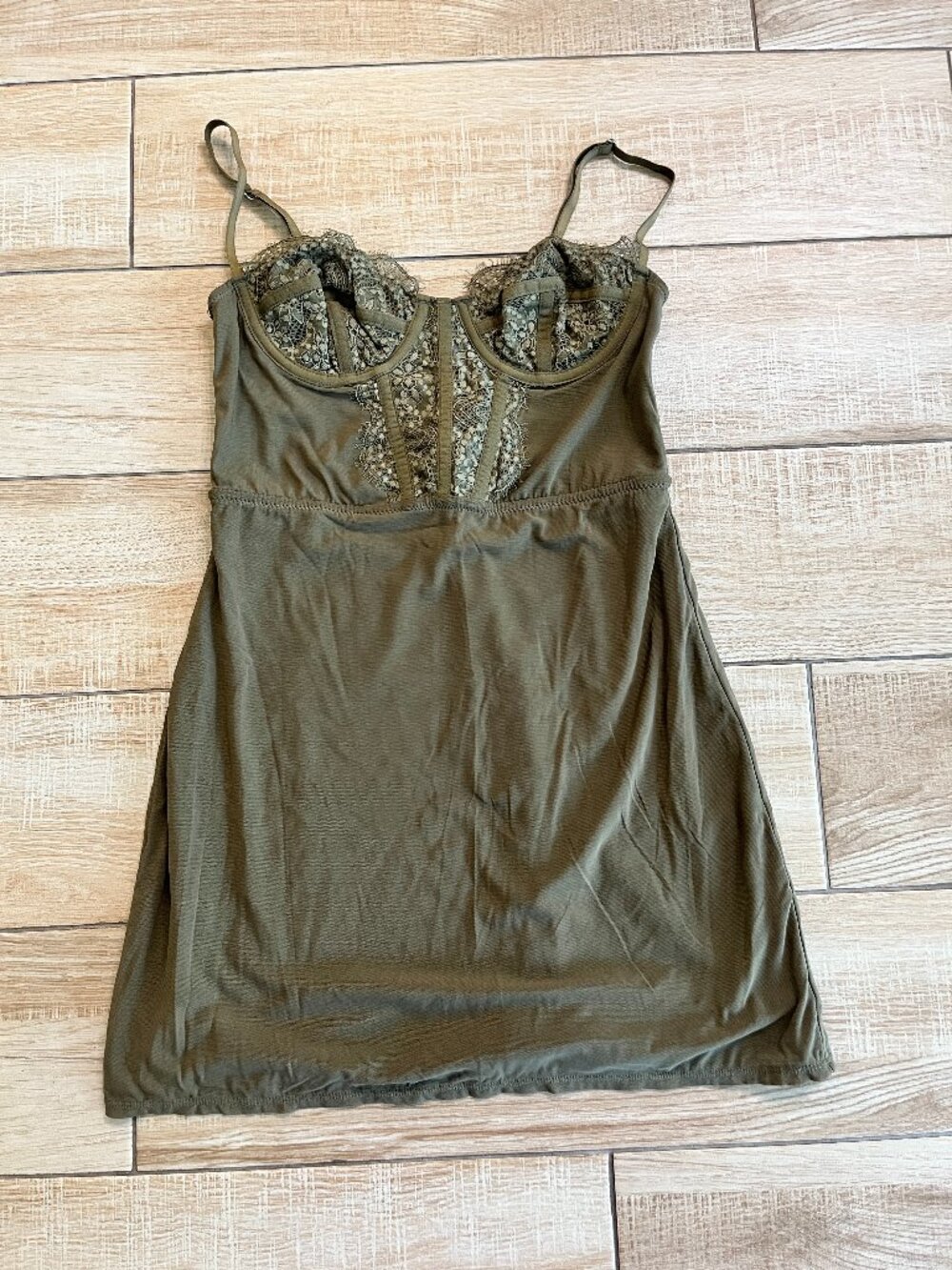 Womens Urban Outfitters Green Lace Mini Lingerie Dress - S